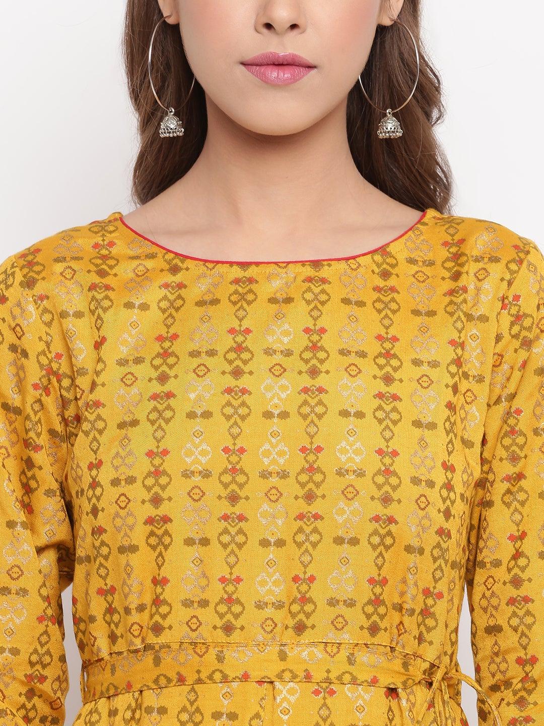 Mustard Cotton Flex Ethnic Dress Janasya Gold-Discontinue