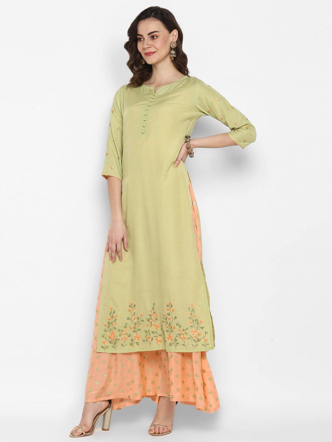 Light Green Poly Muslin Ethnic Dress Janasya Gold-Discontinue
