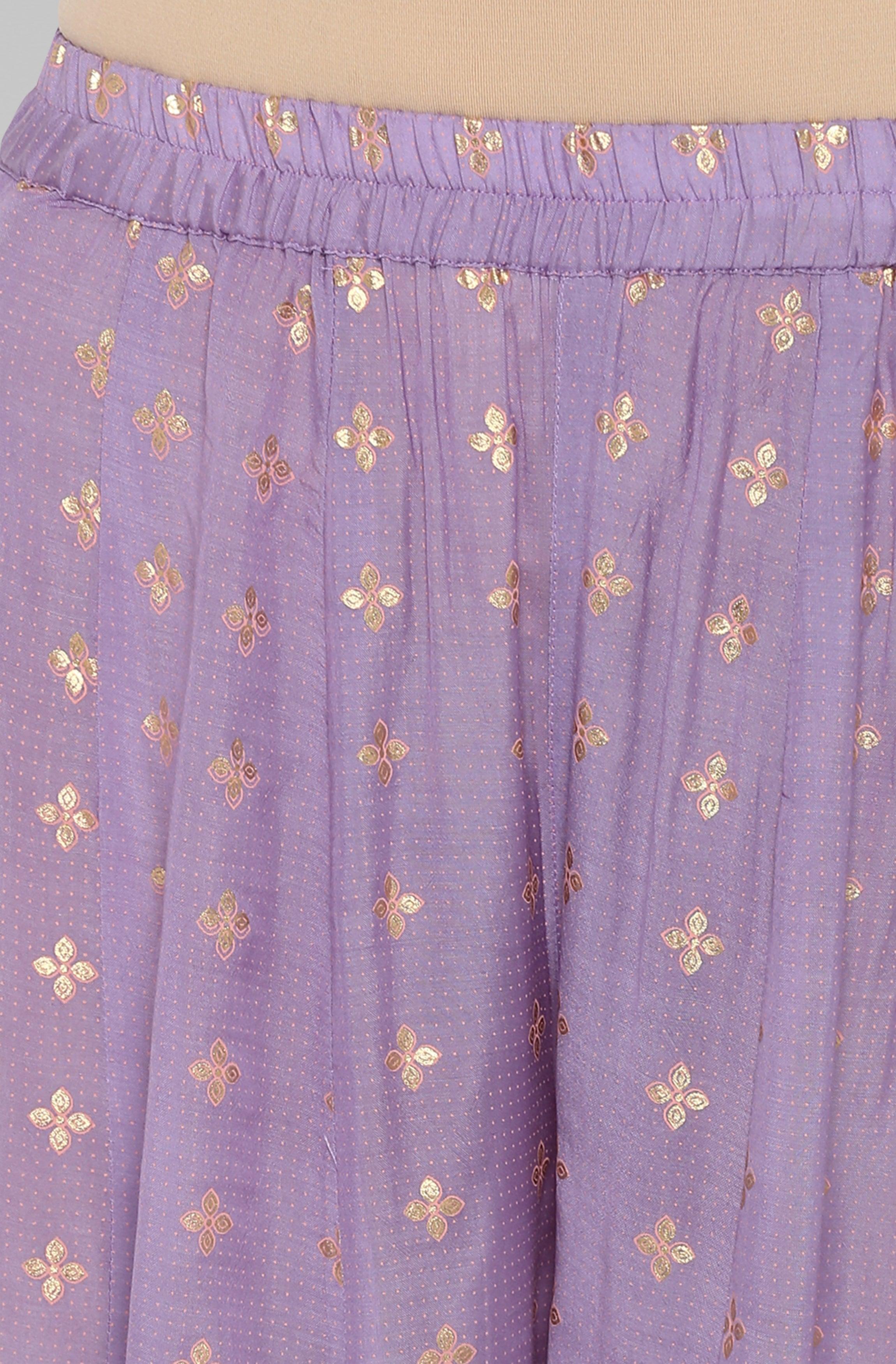 Purple Poly Muslin Embroidered Kurta with Palazzo and Dupatta Janasya Gold-Discontinue