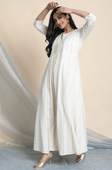 Off White Cotton Ethnic Dress Janasya Gold-Discontinue