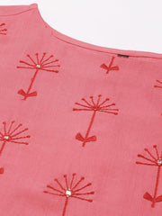 Pink Rayon Slub Embroidered Kurta with Pant and Dupatta Janasya Gold-Discontinue