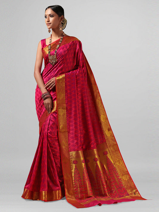 Pink Silk Cotton Woven Design  Saree with Blouse Piece