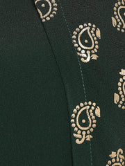 Dark Green Poly Crepe Gold Print Jacket Kurta Janasya-Change-Discontinue