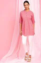 Pink Cotton Floral Print Empire Waist Tunic Janasya-Discontinue