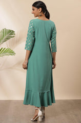 Light Green Poly Crepe Ethnic Dress Janasya-Discontinue