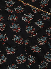 Black Cotton Floral Print Anarkali Kurta Janasya-Discontinue