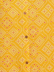 Yellow Cotton Bandhani Printed A-Line Kurta