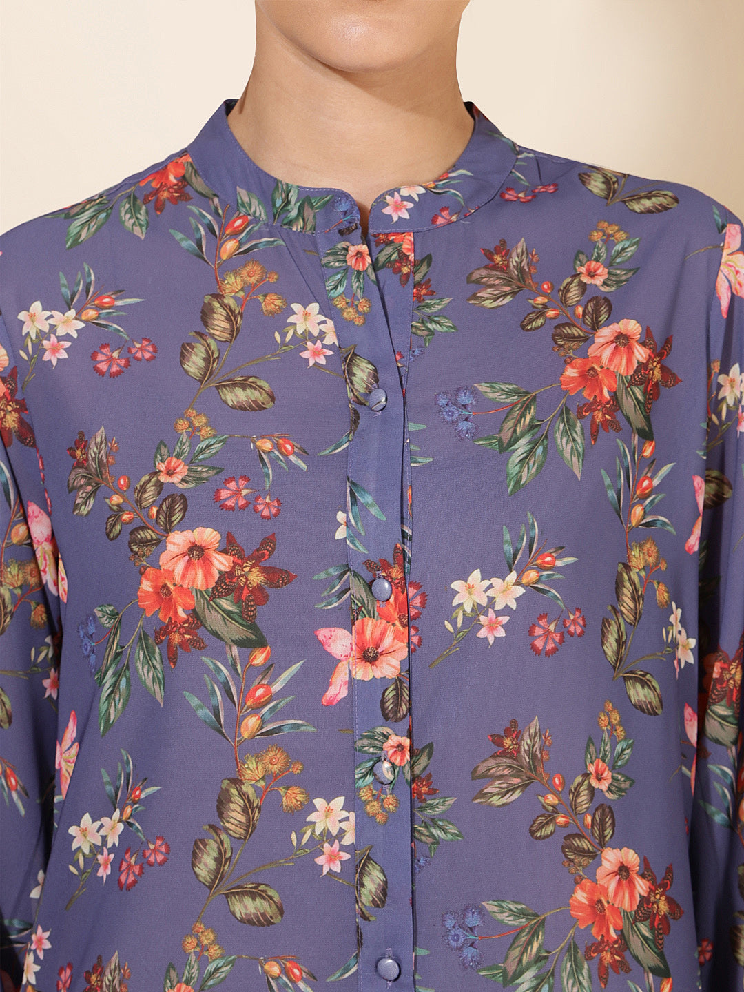 Violet Georgette Floral Printed Regular Tunic