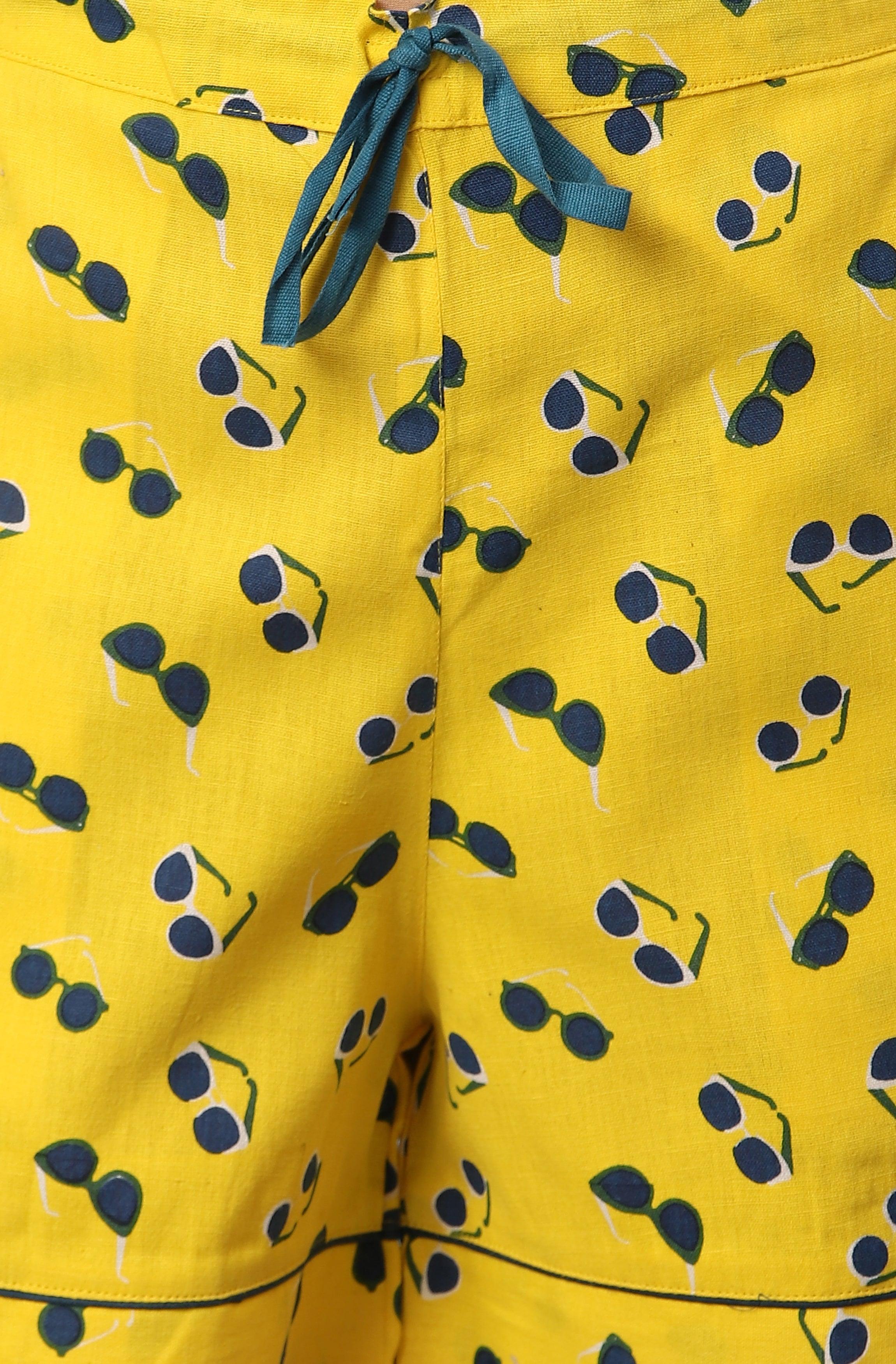 Yellow Cotton Flex Night Suit Set Janasya-Discontinue