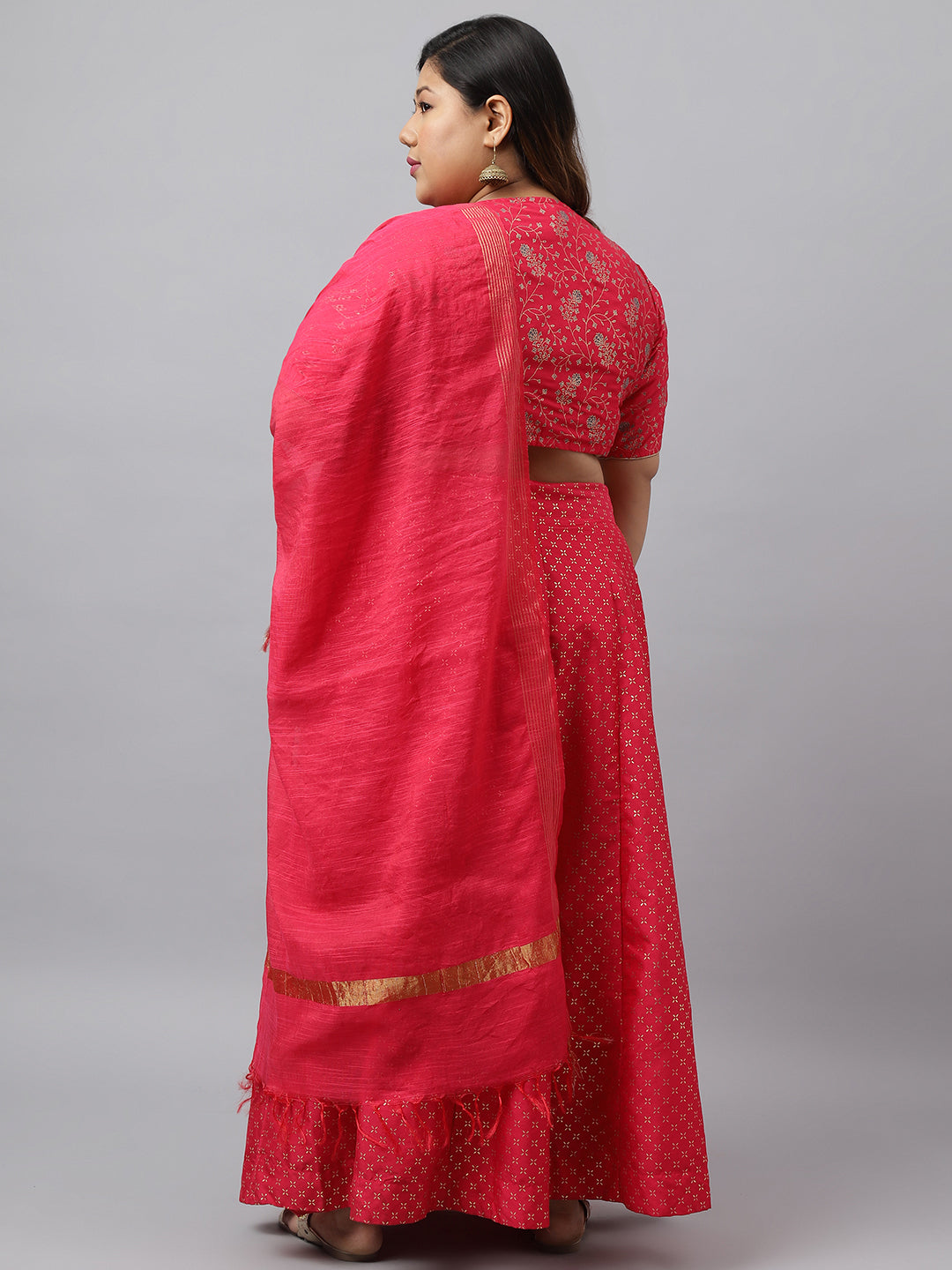 Pink Poly Silk Foil Printed Lehenga Choli With Dupatta