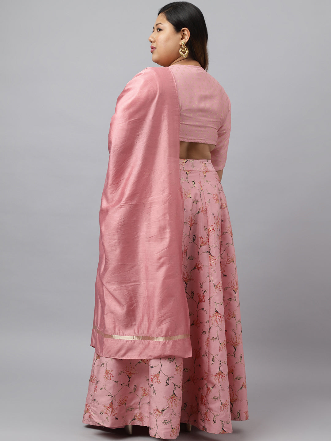 Pink Poly Silk Foil Printed Lehenga Choli Dupatta