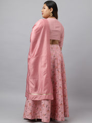 Pink Poly Silk Foil Printed Lehenga Choli Dupatta