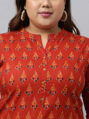Red Cotton Ethnic Motifs Straight Top