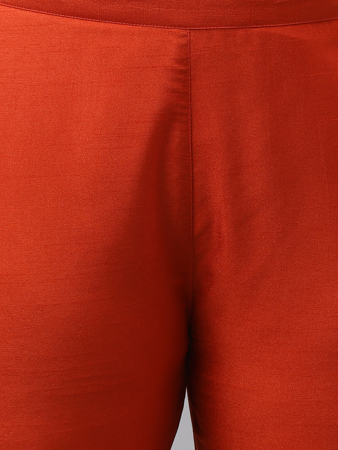 Rust Orange Poly Silk Yoke Embroidery Kurta with Pant and Dupatta