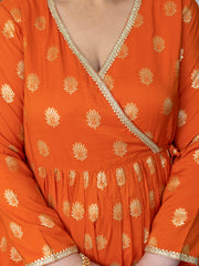 Orange Brocade Woven Design Kurta with Palazzo and Dupatta