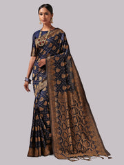 Janasya Women's Blue Silk Blend Woven Design  Saree with Blouse Piece