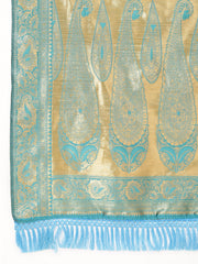 Turquoise Blue Banarasi Silk Woven Ethnic Motifs Saree with Unstitched Blouse Piece