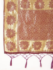 Wine Chanderi Silk Woven Paisley Saree with Unstitched Blouse Piece