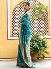 Teal Green Banarasi Silk Woven Ethnic Motifs Saree with Unstitched Blouse Piece