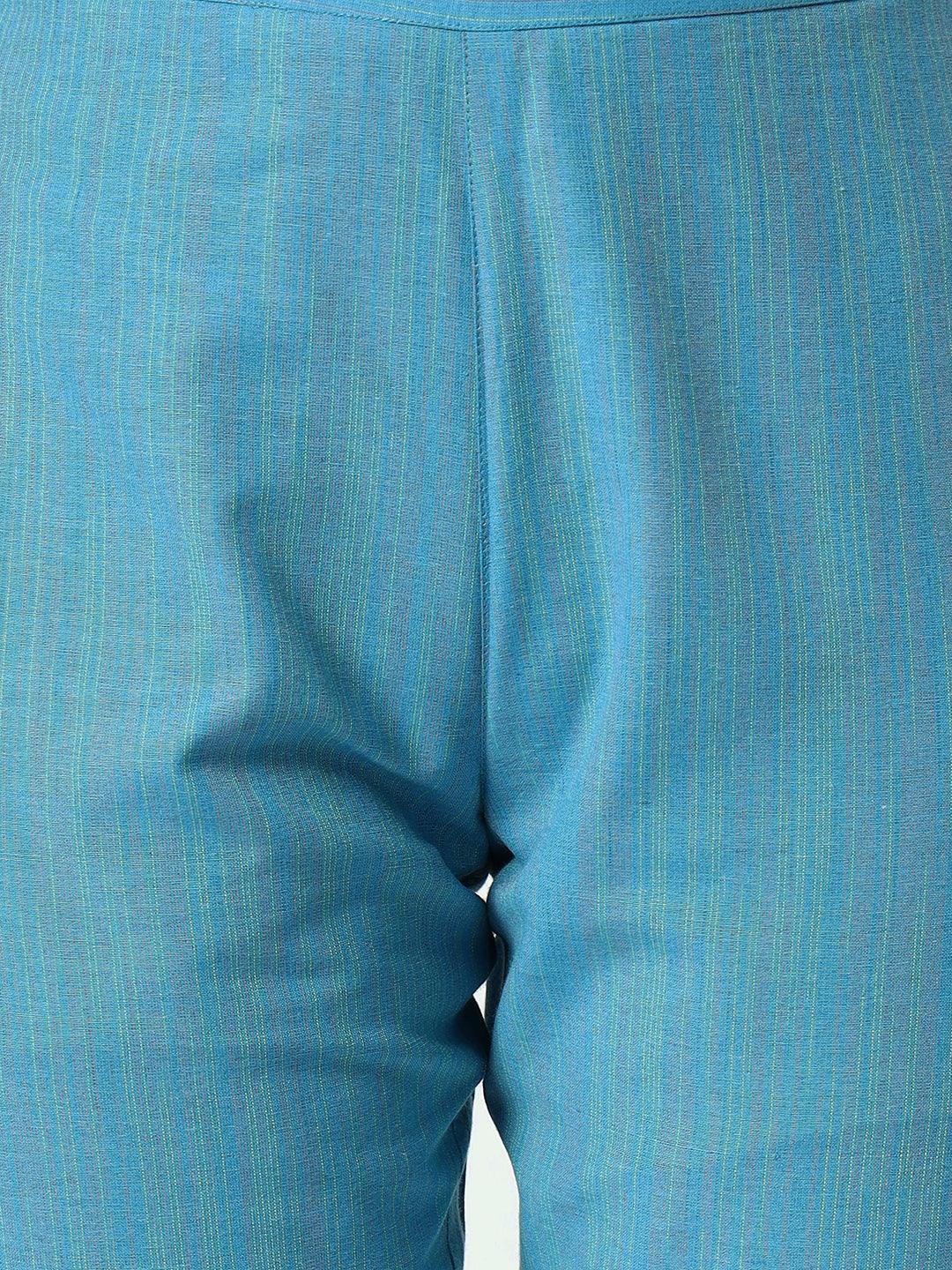 Blue Cotton Striped Kurta with Pant and Dupatta Janasya-Discontinue