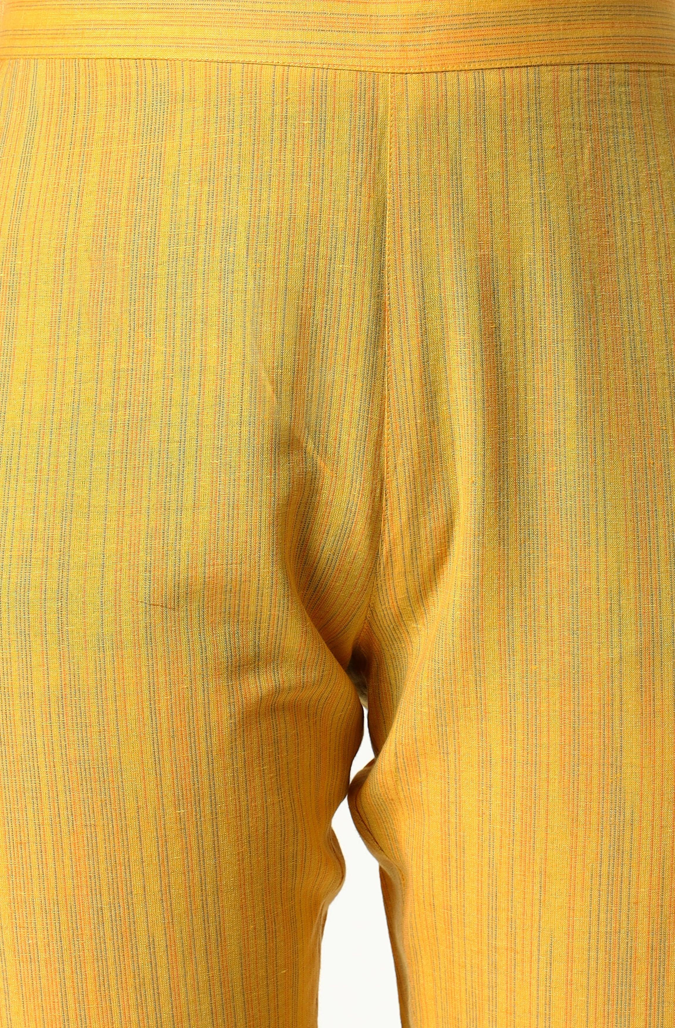 Yellow Cotton Striped Kurta with Pant and Dupatta Janasya-Discontinue