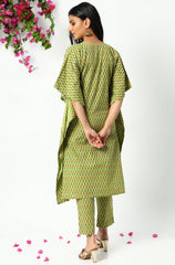 Light Green Cotton Kaftan With Pant Janasya-Discontinue