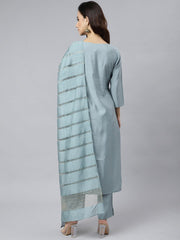 turquoise Poly Silk Thread Work Kurta with Pant Janasya