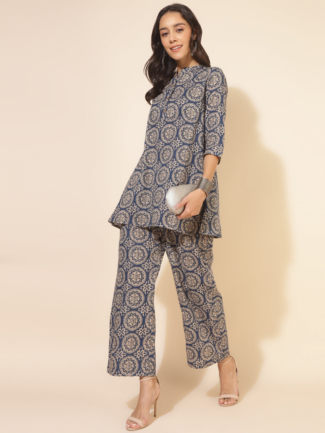 Buy JUNIPER Printed Mandarin Cotton Womens Peplum Tunic Palazzo Set |  Shoppers Stop