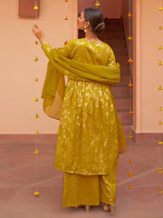 Yellow Brocade Woven Design Kurta with Palazzo and Dupatta