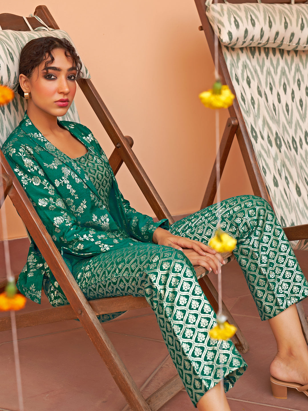 Rama Green Brocade Woven Design Co-Ords Set –