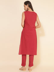 Red Cotton Dobby Solid Co-ord Set