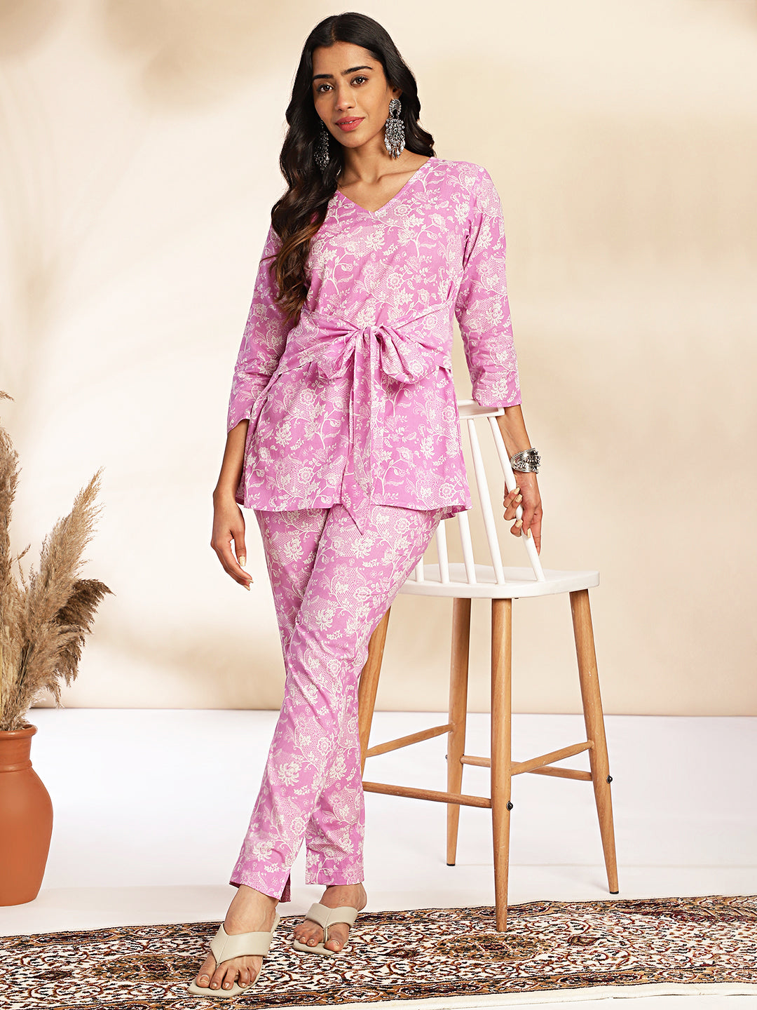 Pink Cotton Floral Printed Co ord Set