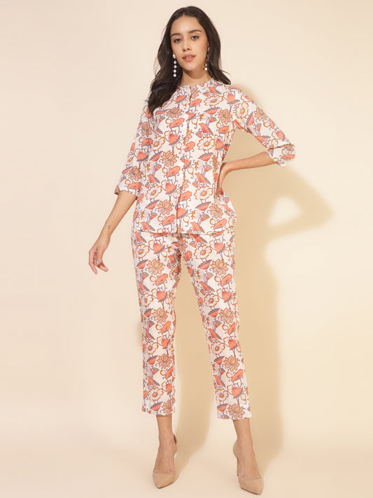White Cotton Floral Printed Co-Ord Set